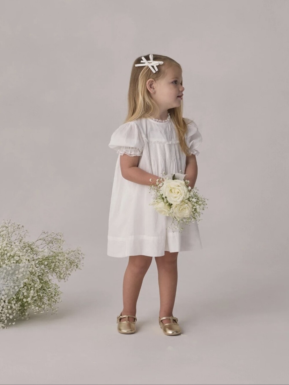 White Lace-Trim Formal Girls Dress